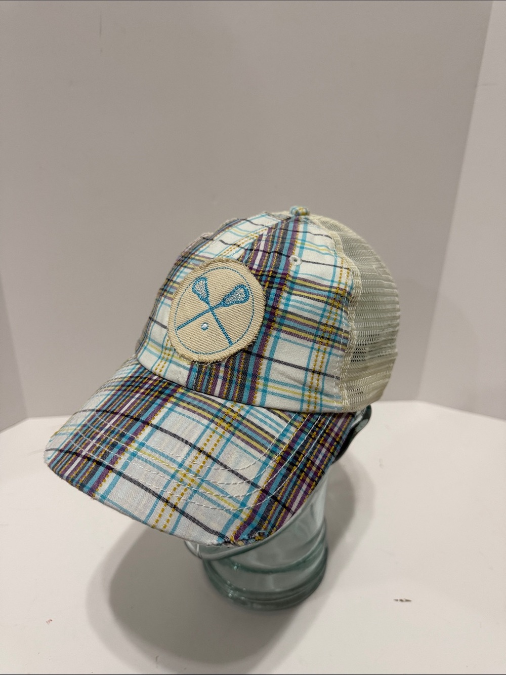 Comfort Colors Plaid Mesh Trucker Hat With Lacrosse Emblem